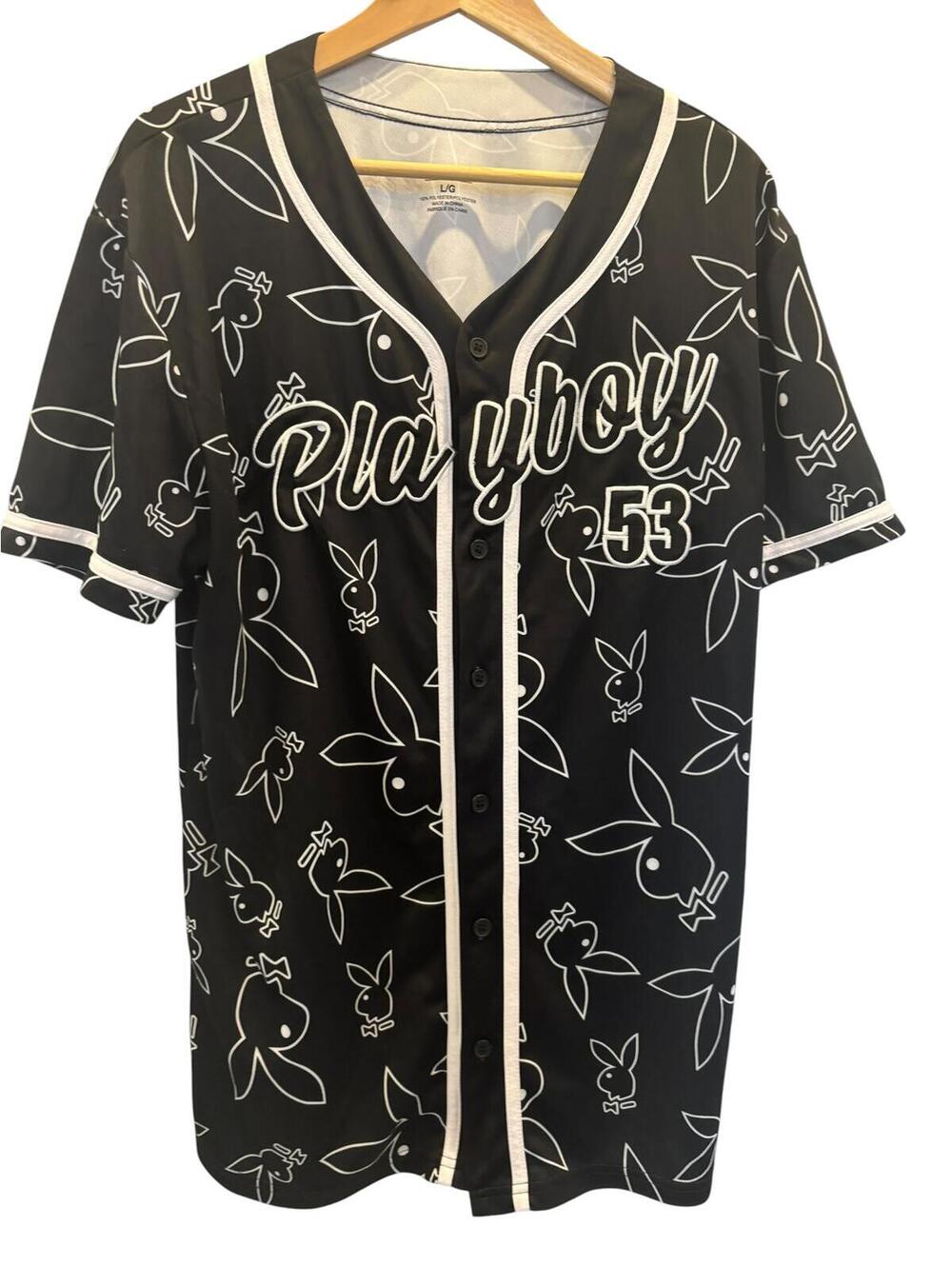🐰 Playboy Y2K Graphic Jersey Shirt Black White L